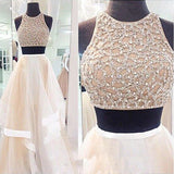 2 Pieces Beaded High Low Tiered Skirt Prom Dresses Evening Gowns