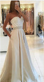 A Line Lace Empire Waist Long Evening Prom Dresses With Pocket
