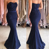 Mermaid Dark Blue Lace Wedding Bridesmaid Dress Long Prom Dresses