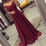 Long Elegant Burgundy Off the Shoulder Evening Prom Dresses