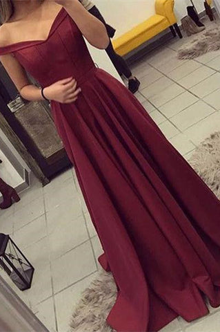 Long Elegant Burgundy Off the Shoulder Evening Prom Dresses