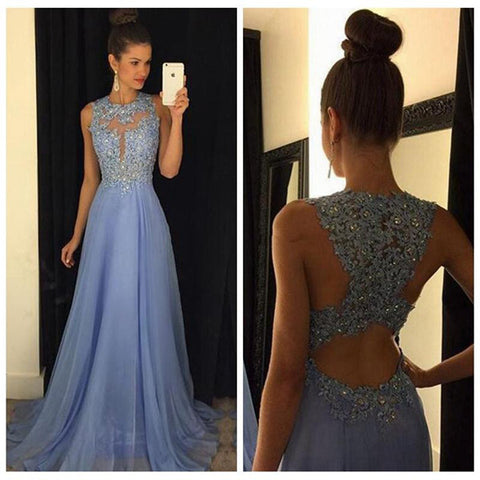 Lavender Lace High Neck Backless Formal Women Dress Long Evening Prom Dresses