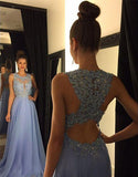 Lavender Lace High Neck Backless Formal Women Dress Long Evening Prom Dresses