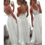 Backless A Line White Lace Halter Evening Gowns Prom Dresses