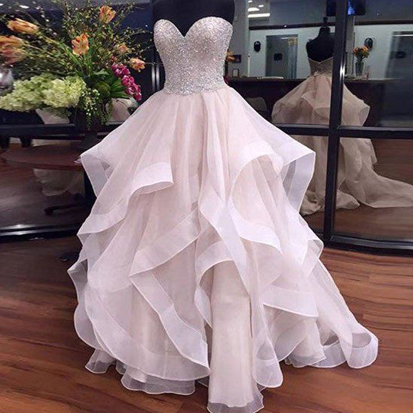 High Low Sweetheart Beaded Ball Gown Quinceanera Prom Dresses