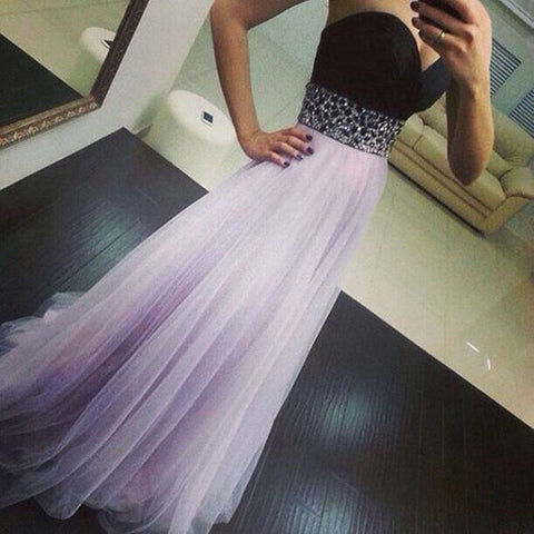 Lavender Empire Waist Black A Line Long Evening Gowns Prom Dress