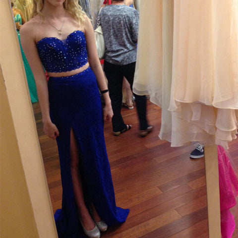 Royal Blue Mermaid 2 Pieces Slit Long Evening Gowns Prom Dresses