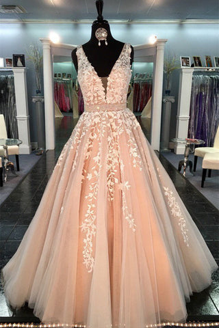 Lace V Neck Blush Pink Ball Gown Quinceanera Dresses Prom Dress