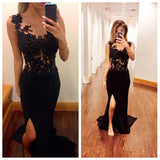 BLack Mermaid Front Slit Lace Off the Shoulder Evening Prom Dresses