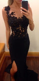 BLack Mermaid Front Slit Lace Off the Shoulder Evening Prom Dresses