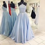 Spaghetti Straps Light Blue Long Evening Dresses Prom Gowns