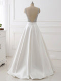 A Line V Neck Off the Shoulder Beads Ivory Backless Prom Dresses Evening Gown Party Dress