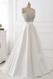 A Line V Neck Off the Shoulder Beads Ivory Backless Prom Dresses Evening Gown Party Dress