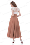 Ivory Lace Cap Sleeves V Neck Tea Length Prom Dresses Evening Party Dress
