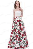 A Line 2 Pieces Strapless Long Prom Dresses Evening Formal Dress