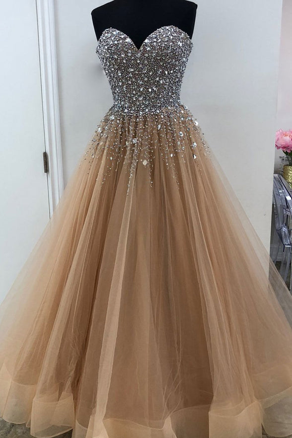 Heavy Beaded Sweetheart A Line Long Prom Dresses Evening Gown Formal Dress