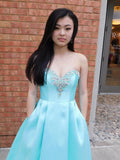Sweetheart Light Blue Plus Size Prom Dresses Evening Formal Dress With Pocket