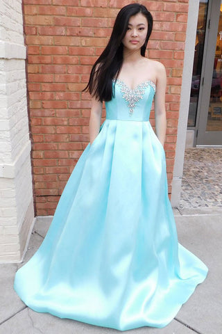 Sweetheart Light Blue Plus Size Prom Dresses Evening Formal Dress With Pocket