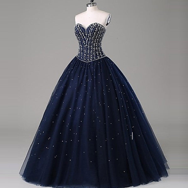 Navy Blue Sweetheart Beaded Bodice Quinceanera Dresses Evening Gowns