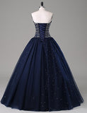 Navy Blue Sweetheart Beaded Bodice Quinceanera Dresses Evening Gowns