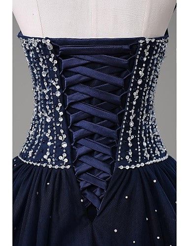 Navy Blue Sweetheart Beaded Bodice Quinceanera Dresses Evening Gowns