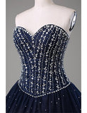 Navy Blue Sweetheart Beaded Bodice Quinceanera Dresses Evening Gowns