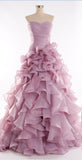 Blush Pink Hi-lo Tiered Skirt Long Quinceanera Dresses Prom Gowns