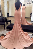 Elegant Backless Mermaid Blush Pink Long Evening Prom Dresses