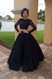 Long Sleeves 2 Pieces Black Sequin Quinceanera Dress Prom Gowns
