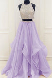 2 Piece Beads Lilac Hi-lo Tiered Skirt Quinceanera Dresses Prom Gowns