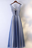 Real Picture V Neck Off the Shoulder Appliques Royal Blue Prom Dresses Formal Dress