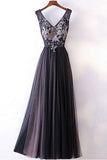 Fashion V Neck Off the Shoulder Appliques Flowers Long Prom Dresses Formal Graduation Dress