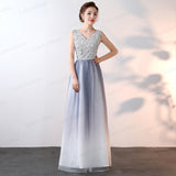 New Arrival V Neck Silver Sequin Ombre Tulle A Line Cheap Prom Dresses Formal Dress