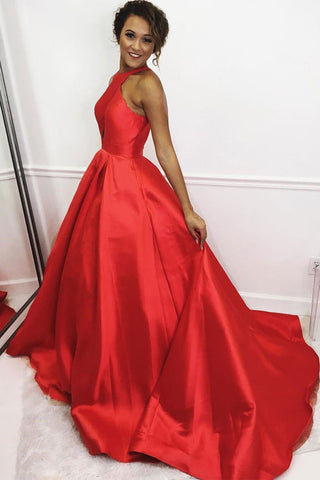 Red Satin A Line Long Plus Size Cheap Prom Dresses Evening Gown Formal Dress