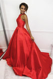 Red Satin A Line Long Plus Size Cheap Prom Dresses Evening Gown Formal Dress