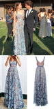 Fashion A Line Straps Lace Floor Length Prom Dresses Homecoming Gown Formal Dress