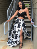 New Arrival Spaghetti Straps 2 Pieces Black Split Long Sexy Prom Dresses Formal Party Dress