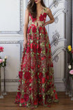 New Arrival V Neck See Through Red Flowers Long Prom Dresses Formal Party Dress