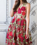 New Arrival V Neck See Through Red Flowers Long Prom Dresses Formal Party Dress