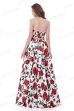 New Arrival 2 Pieces Printed Fabric Red Rose Prom Dresses Evening Formal Dress