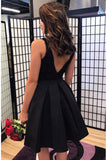 Off the Shoulder A Line Deep V Neck Black Lace Cheap Homecoming Dresses Short Prom Dress