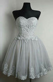 A Line Sweetheart Lace Appliques Grey Homecoming Dresses Short Prom Dress