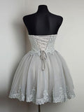 A Line Sweetheart Lace Appliques Grey Homecoming Dresses Short Prom Dress