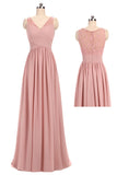 Real Picture A Line Chiffon V Neck Lace Sleeveless Bridesmaid Dresses Prom Dress