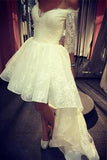 Fashion Ivory Lace 3/4 Long Sleeves Front Short Long Back Homecoming Dresses Prom Dress