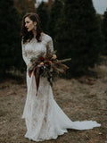 Fashion Long Sleeves Iovry Lace Backless Sheath Beach Wedding Dresses Bridal Dress