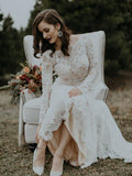 Fashion Long Sleeves Iovry Lace Backless Sheath Beach Wedding Dresses Bridal Dress