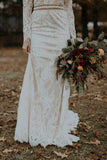 Fashion Long Sleeves Iovry Lace Backless Sheath Beach Wedding Dresses Bridal Dress