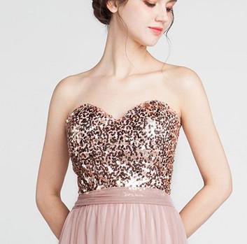 A Line Sequin Blush Pink Sweetheart Long Cheap Bridesmaid Dresses Prom Formal Dress