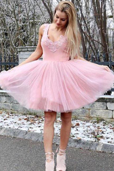 Pink Homecoming Dresses Off the Shoulder Appliques Short Prom Graduation Dress